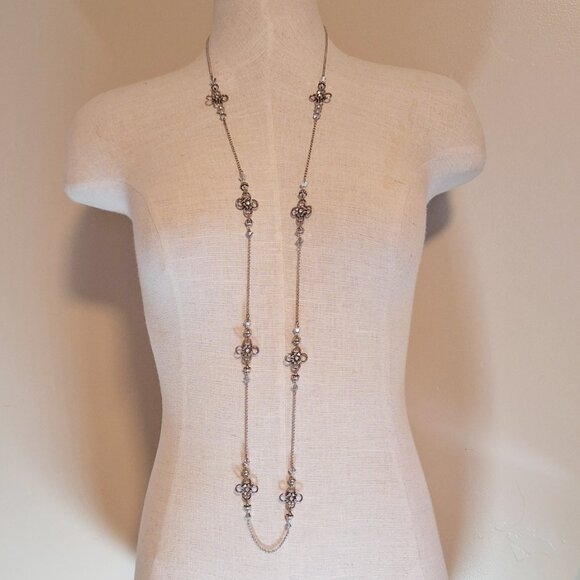 Brighton Joan of Arc Long Floral Station Silver Tone Crystal Necklace - Picture 2 of 9